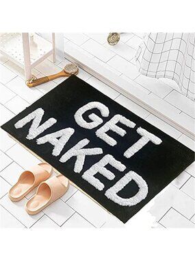 Funny Get Naked Bath Mat Black Microfiber Soft Absorbent Non Slip Rug